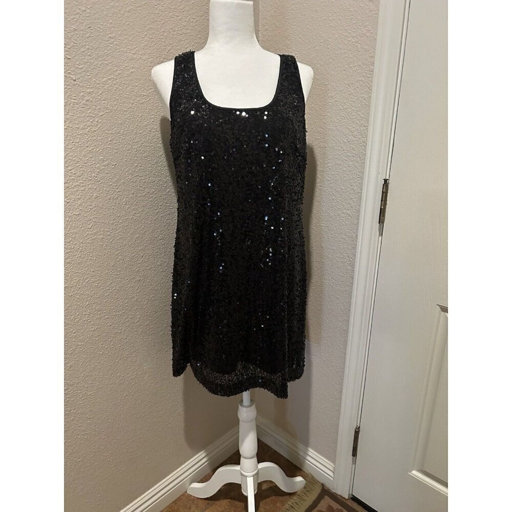 DB BLACK SEQUIN PARTY/XMAS SHIFT DRESS Size 14 Sequin